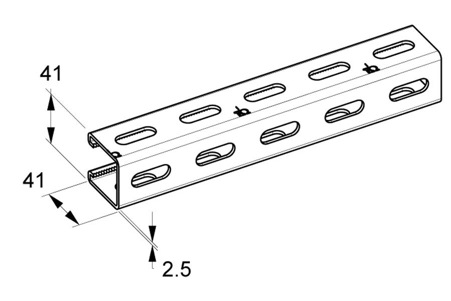 Profilo Strut in acciaio 41x41 singolo asolato tre lati zincatura a caldo PRF1225